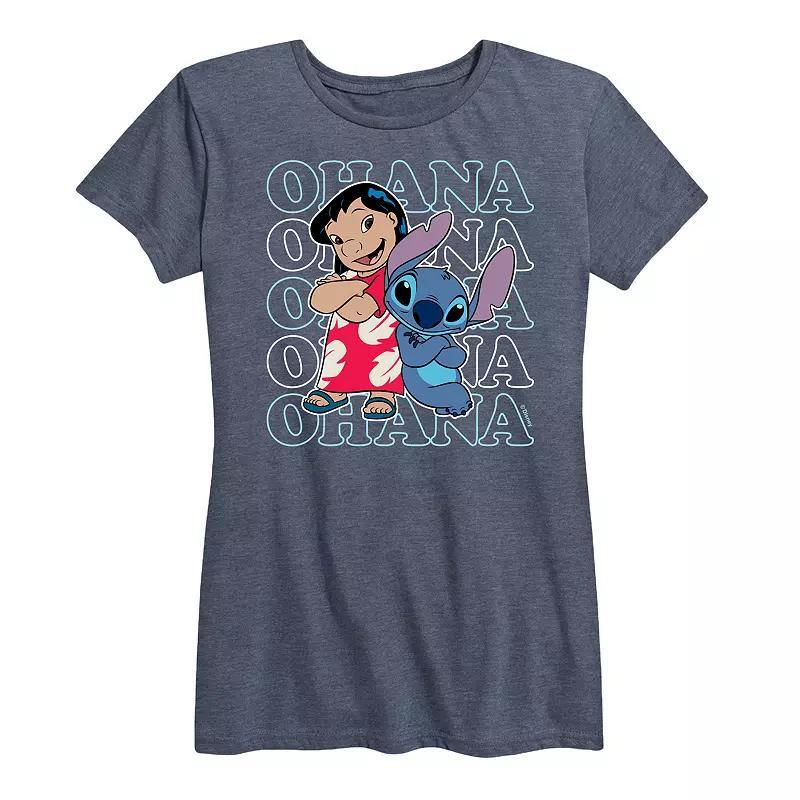 Disneys Lilo & Stitch Womens Ohana Repeated Graphic Tee Blue Product Image