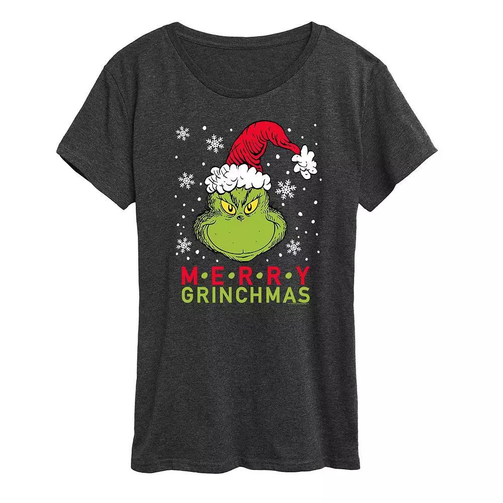 Women's Dr. Seuss The Grinch Merry Santa Graphic Tee, Girl's, Size: Small, Heather Grey Product Image