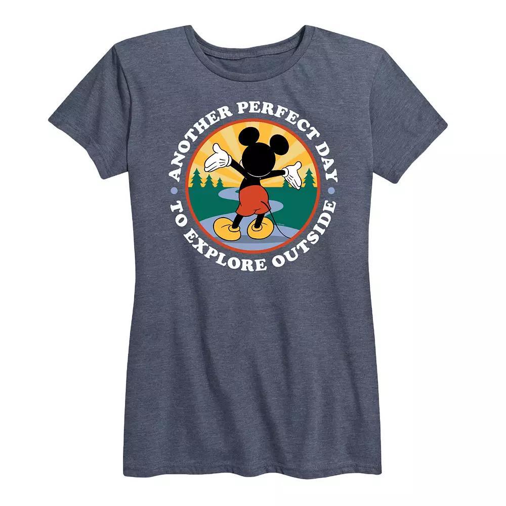 Disney's Mickey Mouse Women's Explore Outside Graphic Tee, Size: Medium, Grey Blue Product Image