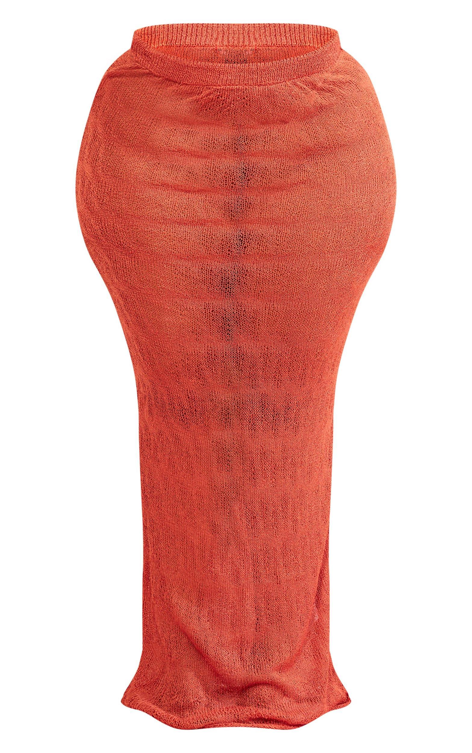 Plus Orange Sheer Knitted Maxi Skirt Product Image