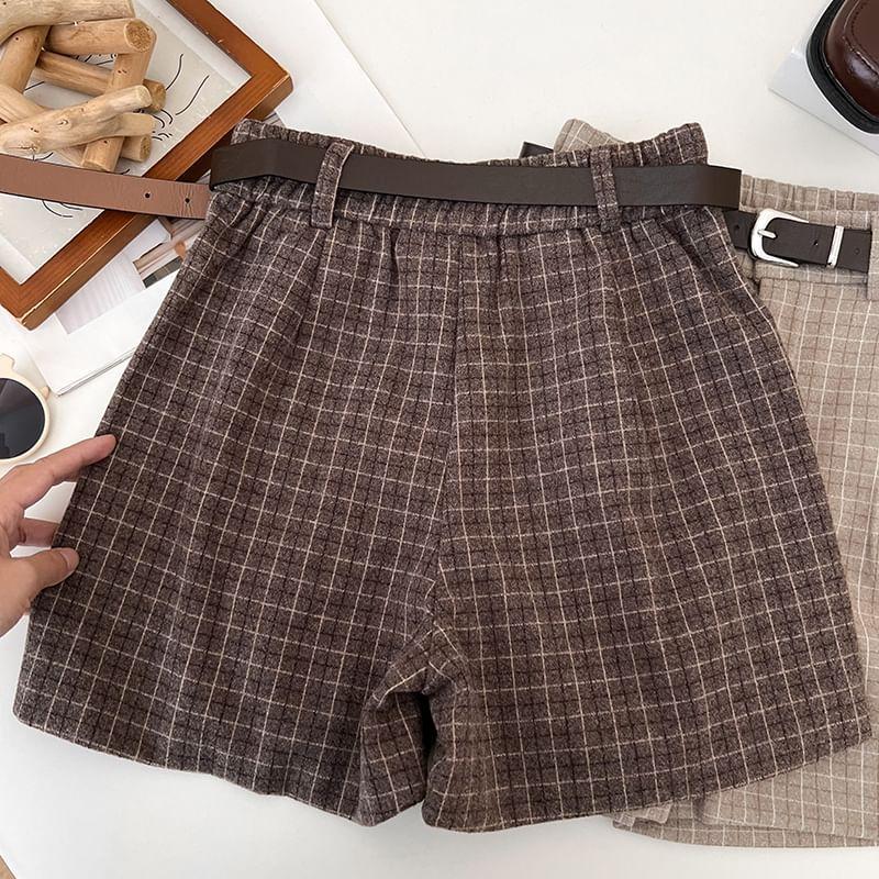 High Waist Plaid Shorts Product Image