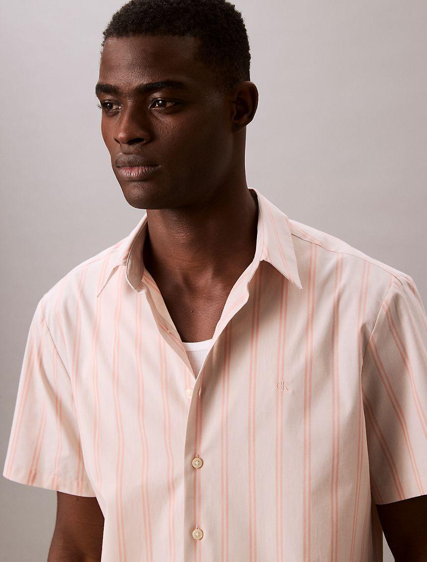 Calvin Klein Mens Poplin Stripe Classic Button-Down Shirt - Multi Product Image