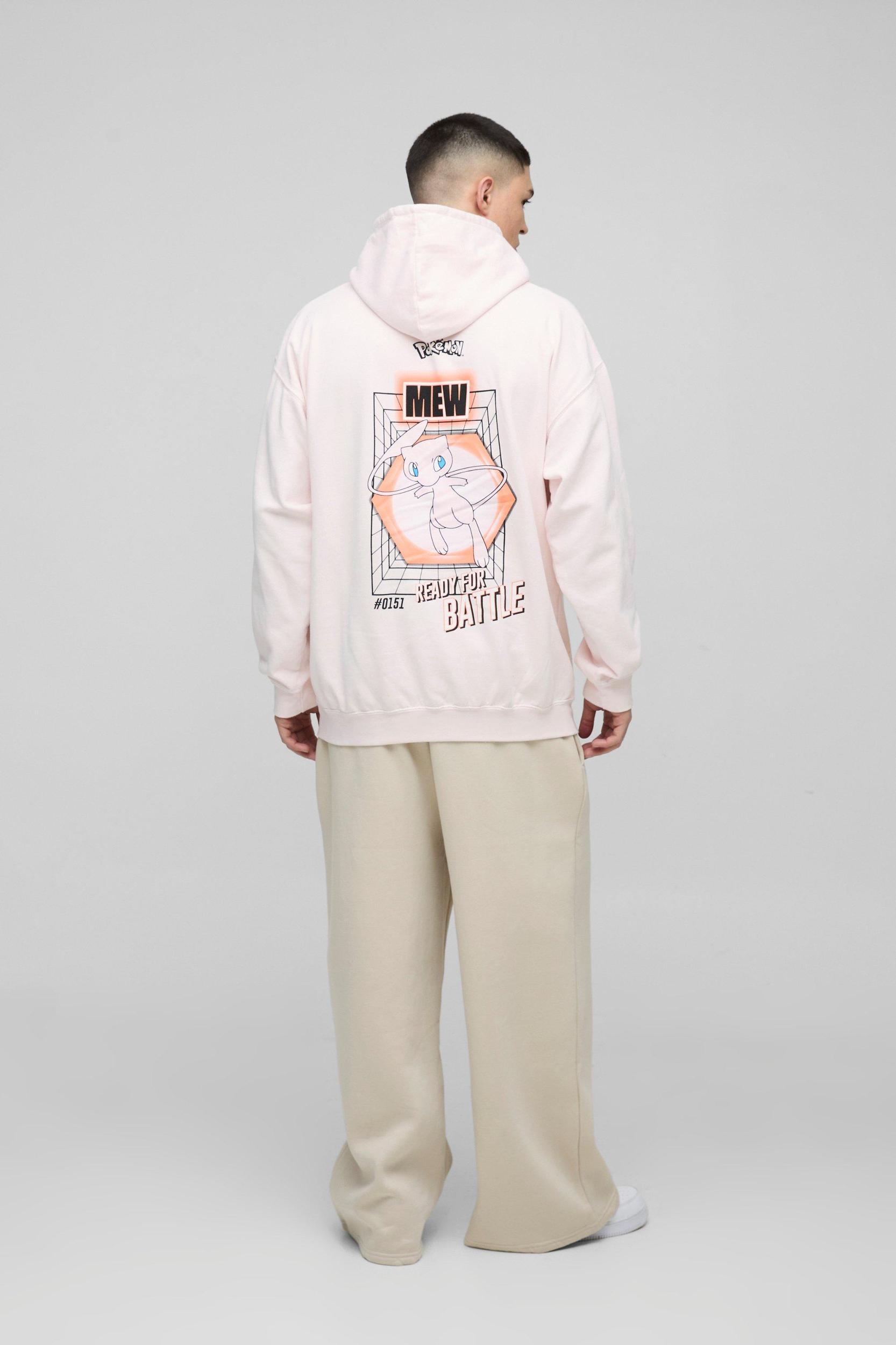 Oversized Pokemon Mew License Wash Print Hoodie | boohooMAN USA Product Image
