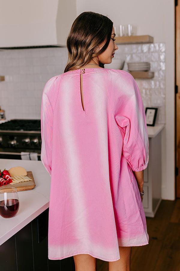 Loving Smiles Denim Mini Dress in Pink Product Image