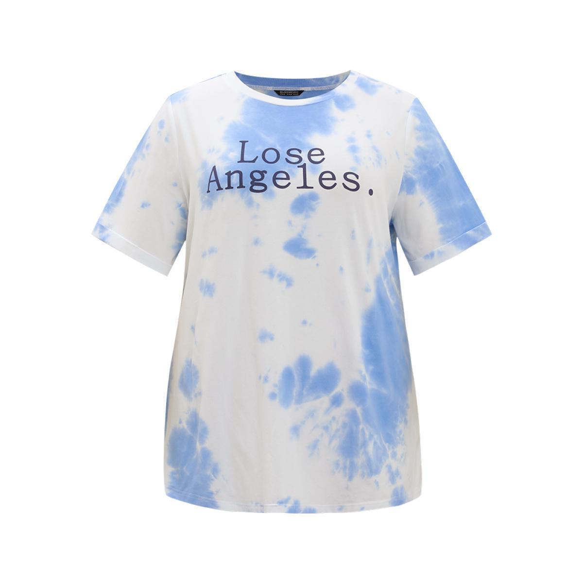 Plus Size Letter Print Short Sleeve Tie Dye T-shirt White Women Casual Art&design Dailywear T-shirts BloomChic 14-16/1X Product Image