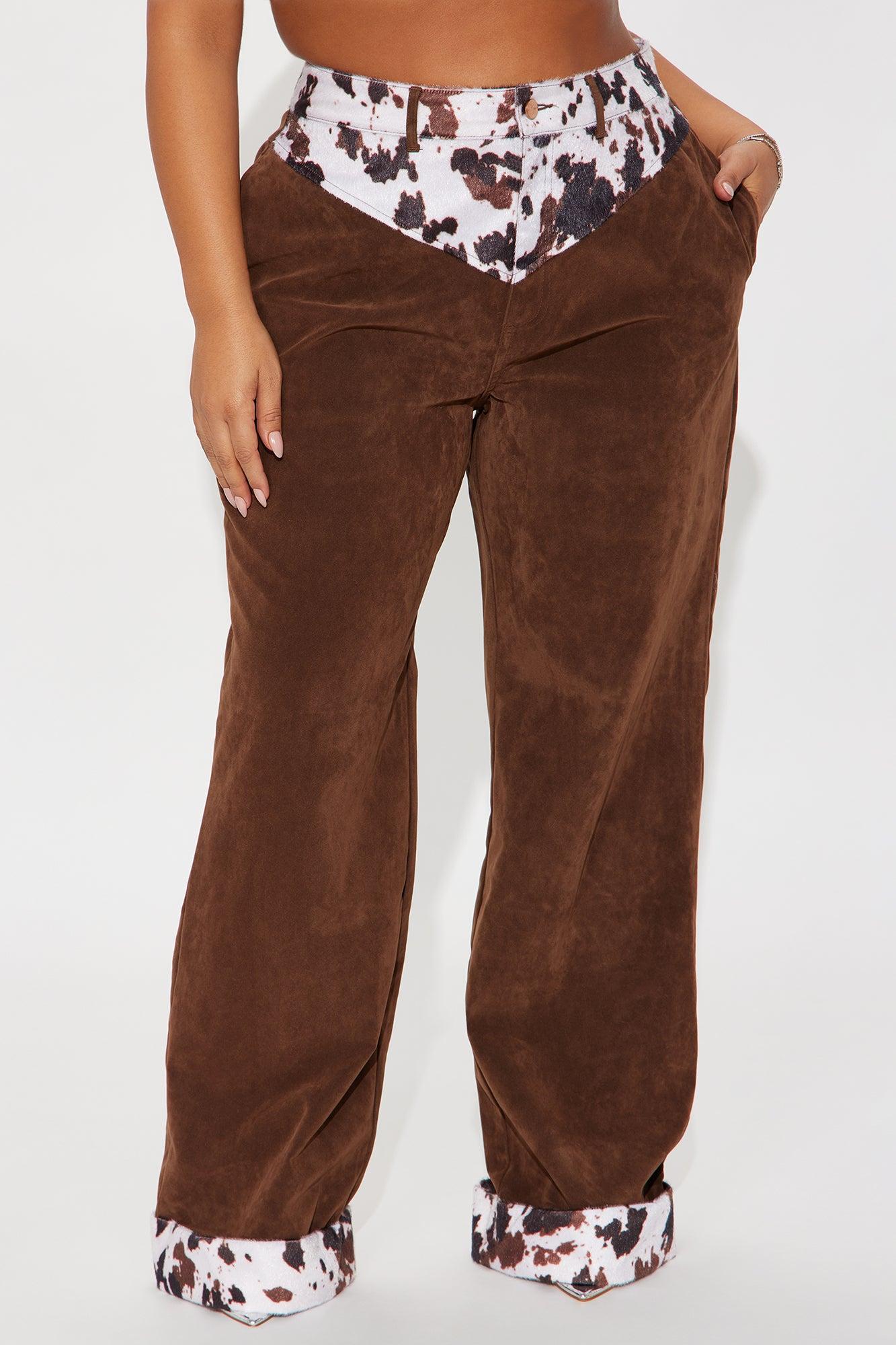Saddle Up Faux Suede Wide Leg Pant - Brown/combo Product Image