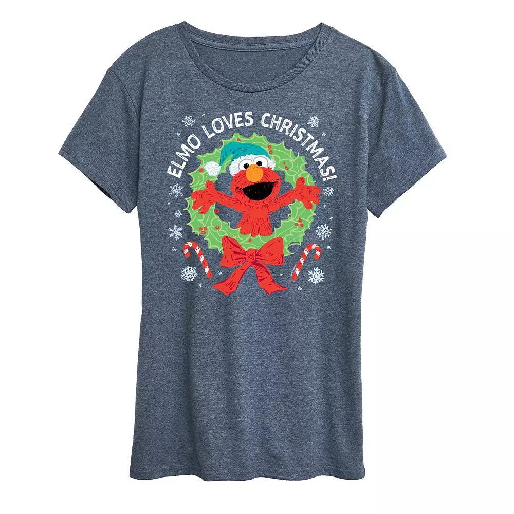 Womens Sesame Street Elmo Christmas Graphic Tee, Girls Grey Blue Product Image
