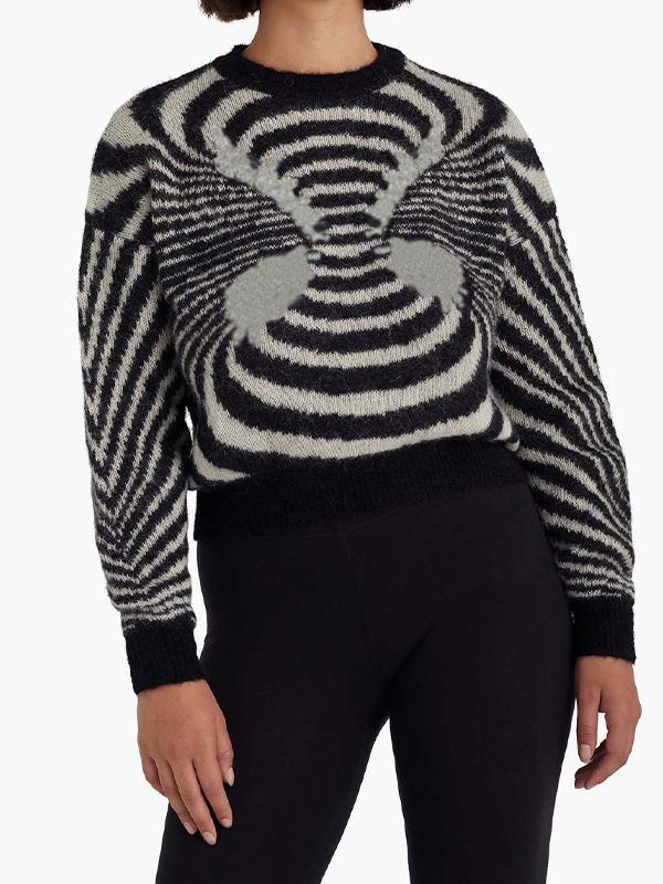 Vintage Striped Splice Crew Neck Short Sweater Product Image