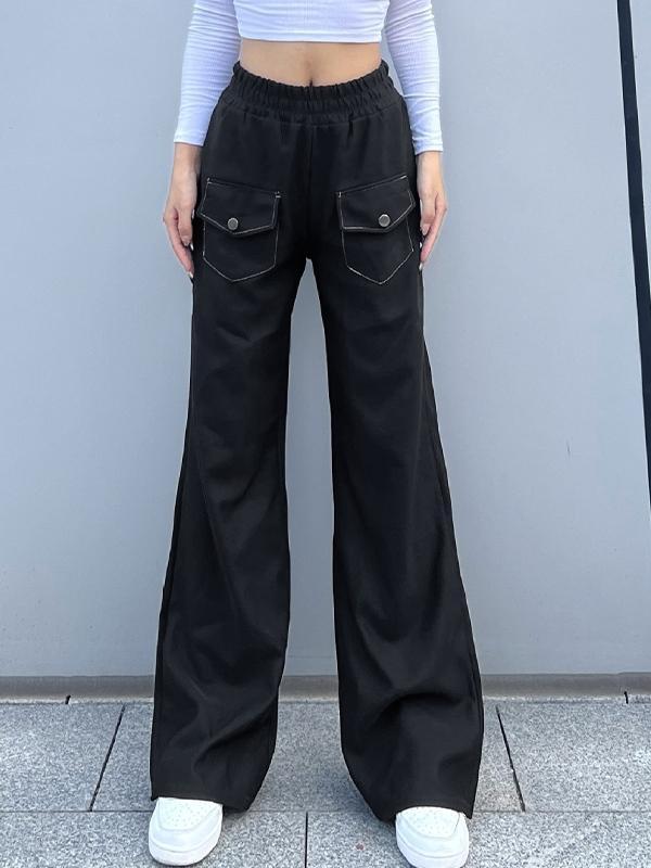 Solid Color Pocket Flare Leg Pants Product Image