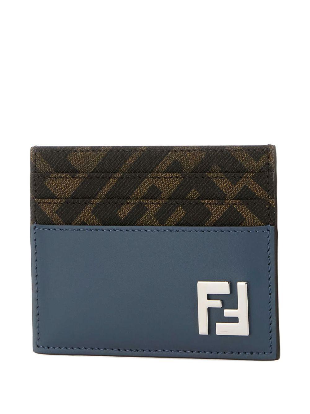 FENDI Leather And Ff Canvas Squared Card Holder In Brown Product Image
