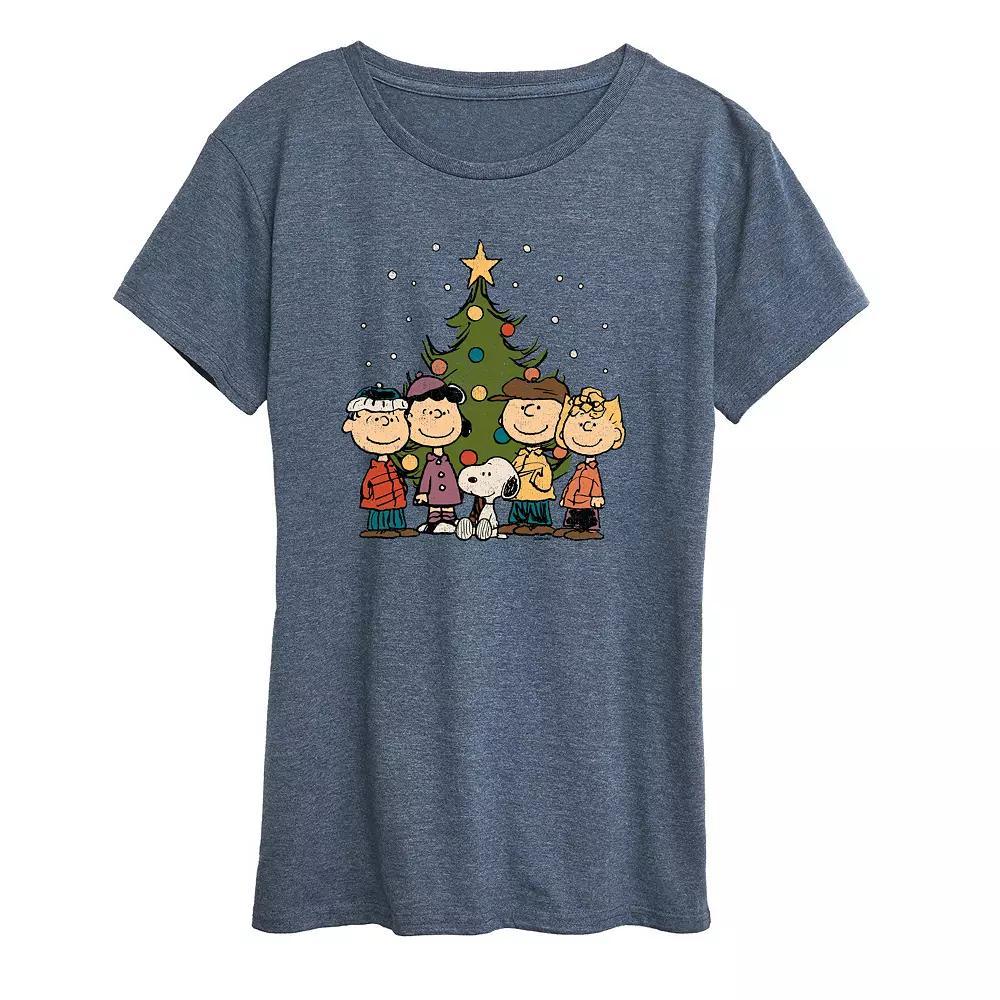Women's Peanuts Christmas Group Graphic Tee, Size: XL, Grey Gray Product Image
