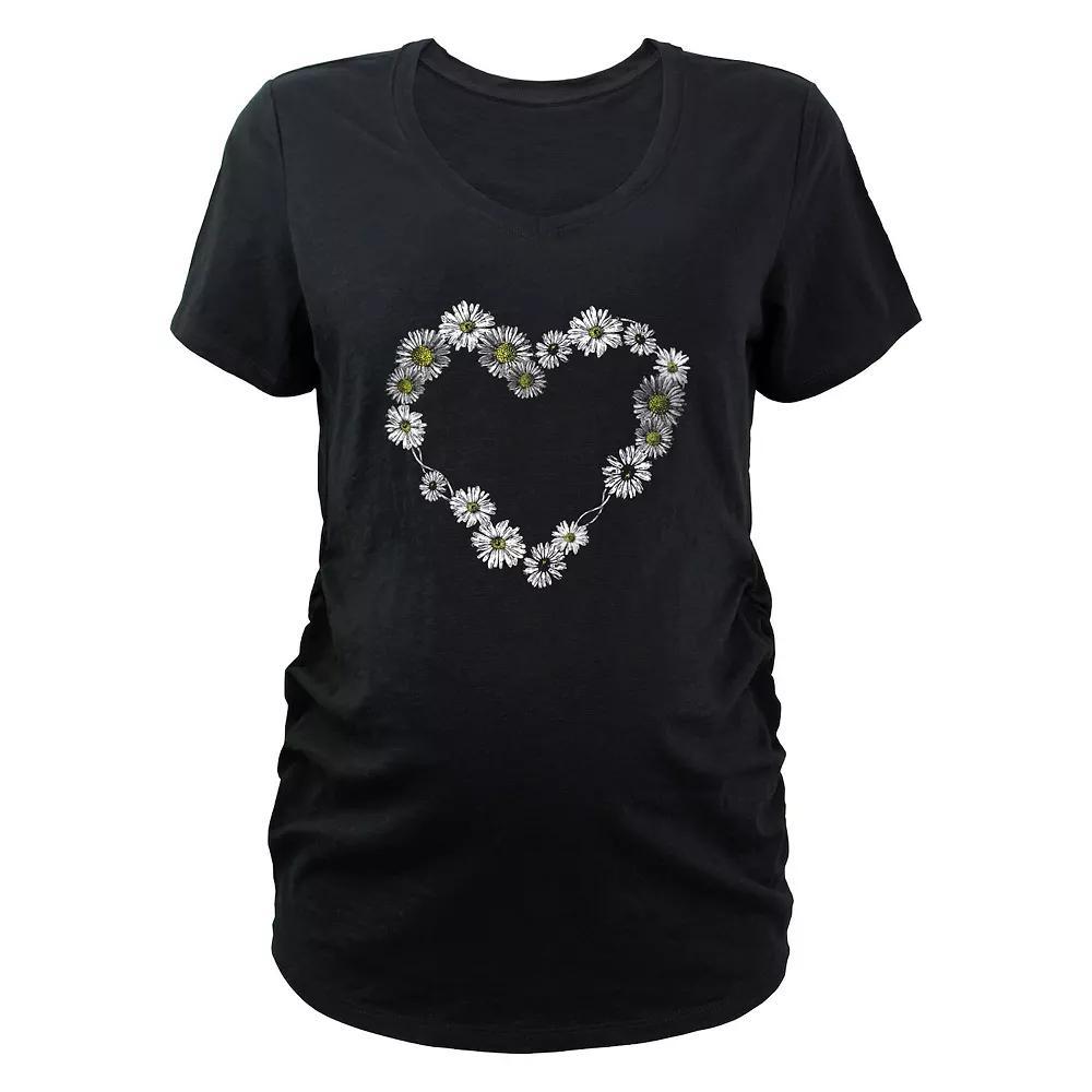 Maternity Heart Of Daisies Graphic Tee, Women's, Size: XXL-MAT, Black Product Image