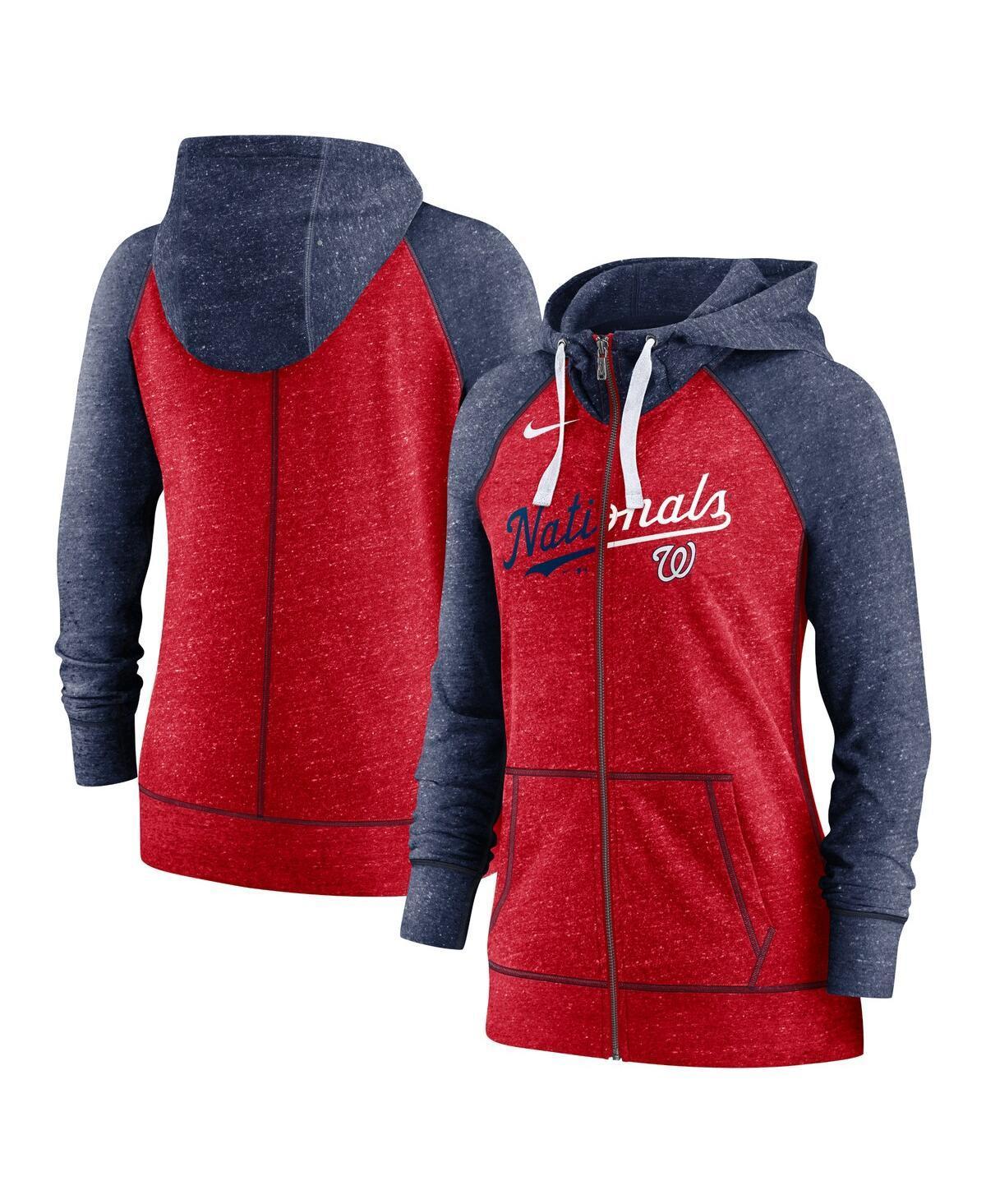 Women's Nike Red/Navy Washington Nationals Split Wordmark Gym Vintage Raglan Full-Zip Hoodie, Size: Small Product Image