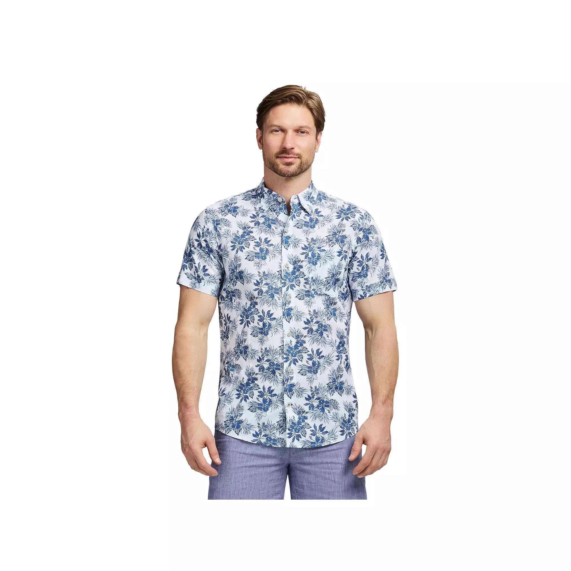 Men's IZOD Dockside Short Sleeve Chambray, Size: XL, Bright White Palm Product Image