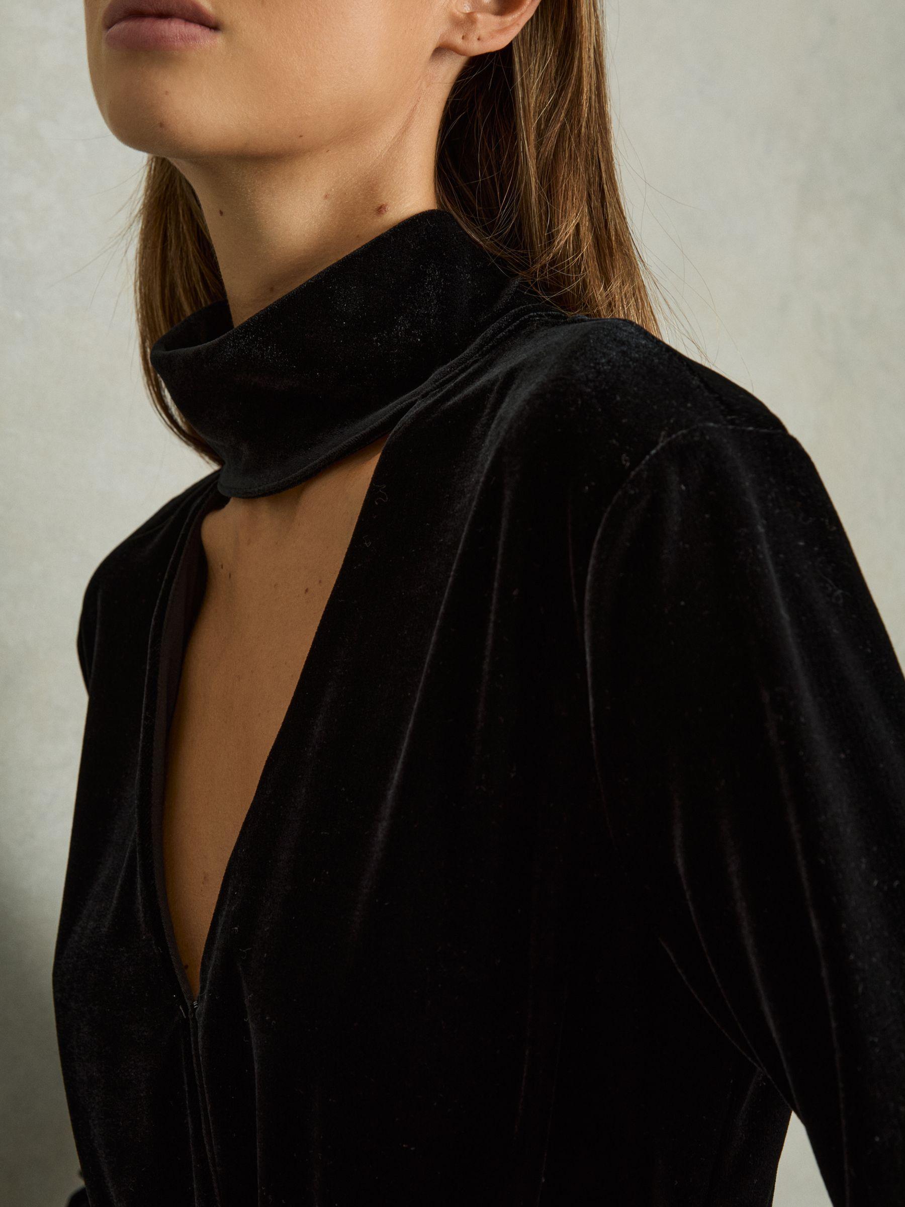Velvet Belted Wide Leg Jumpsuit in Black Product Image