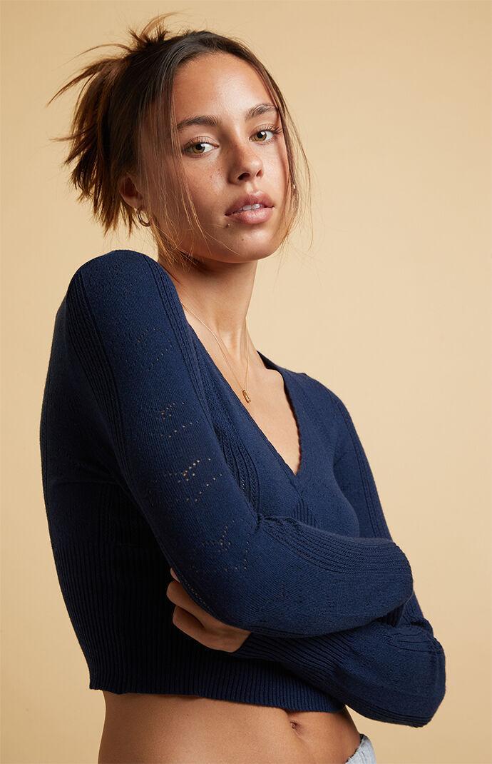 Beverly and Beck Womens Heart Pointelle V-Neck Sweater Product Image