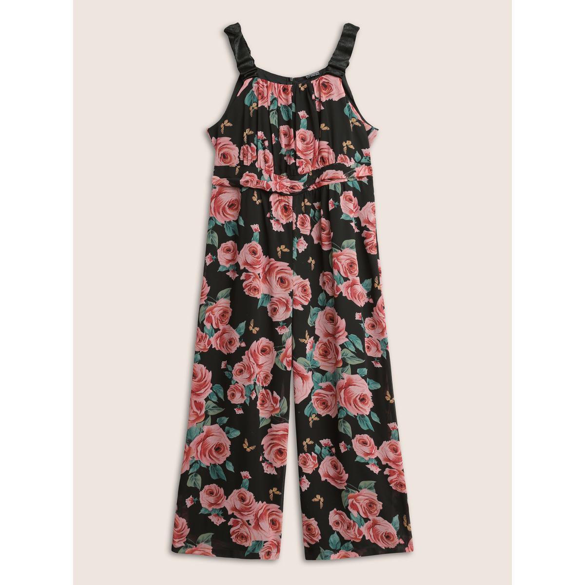 Plus Size BlackFlower Floral Print Ruched Detail Pocket Cami Jumpsuit Women Elegant Sleeveless Non Everyday Loose Jumpsuits BloomChic 12/L Product Image