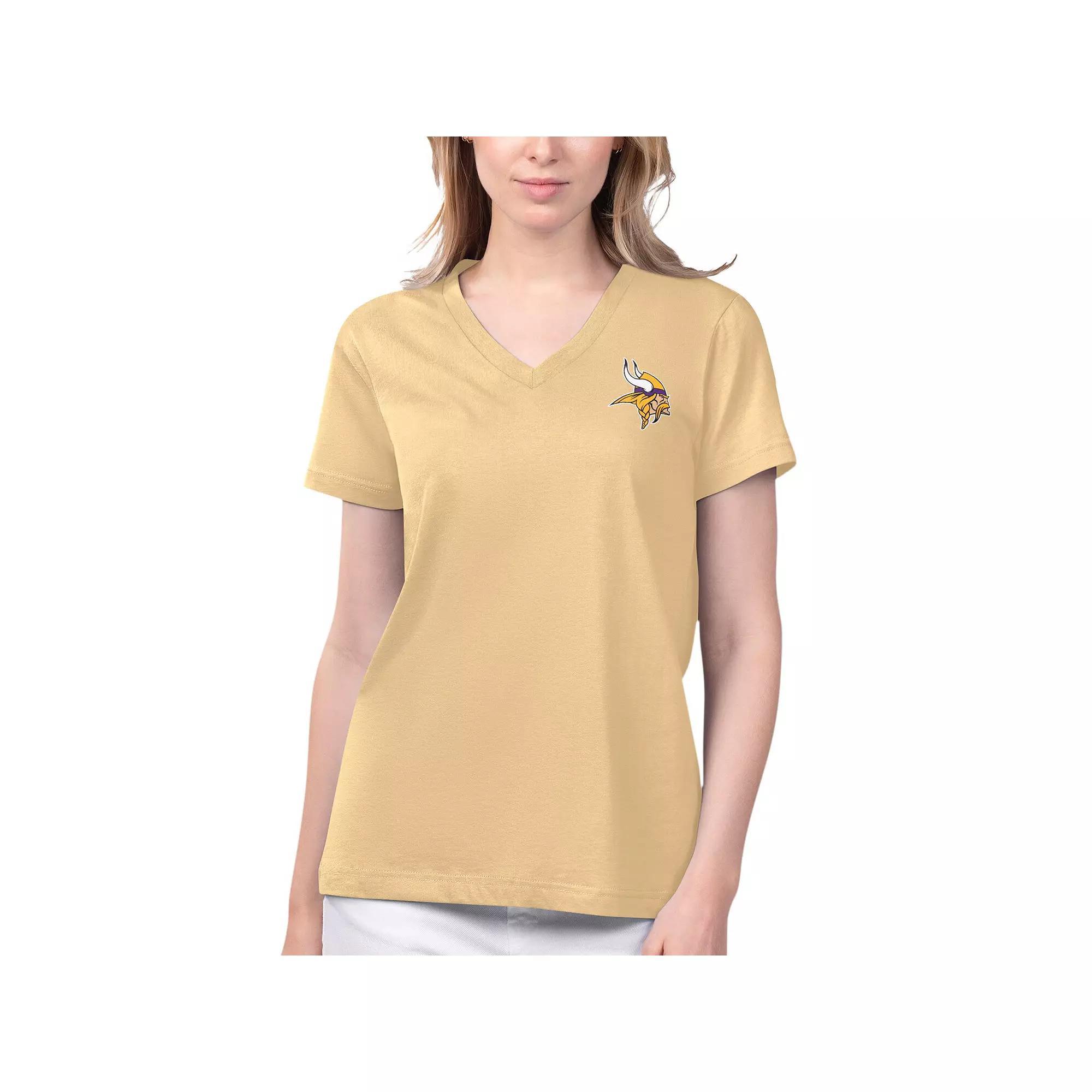 Women's Margaritaville Gold Minnesota Vikings Game Time V-Neck T-Shirt, Size: Small Product Image