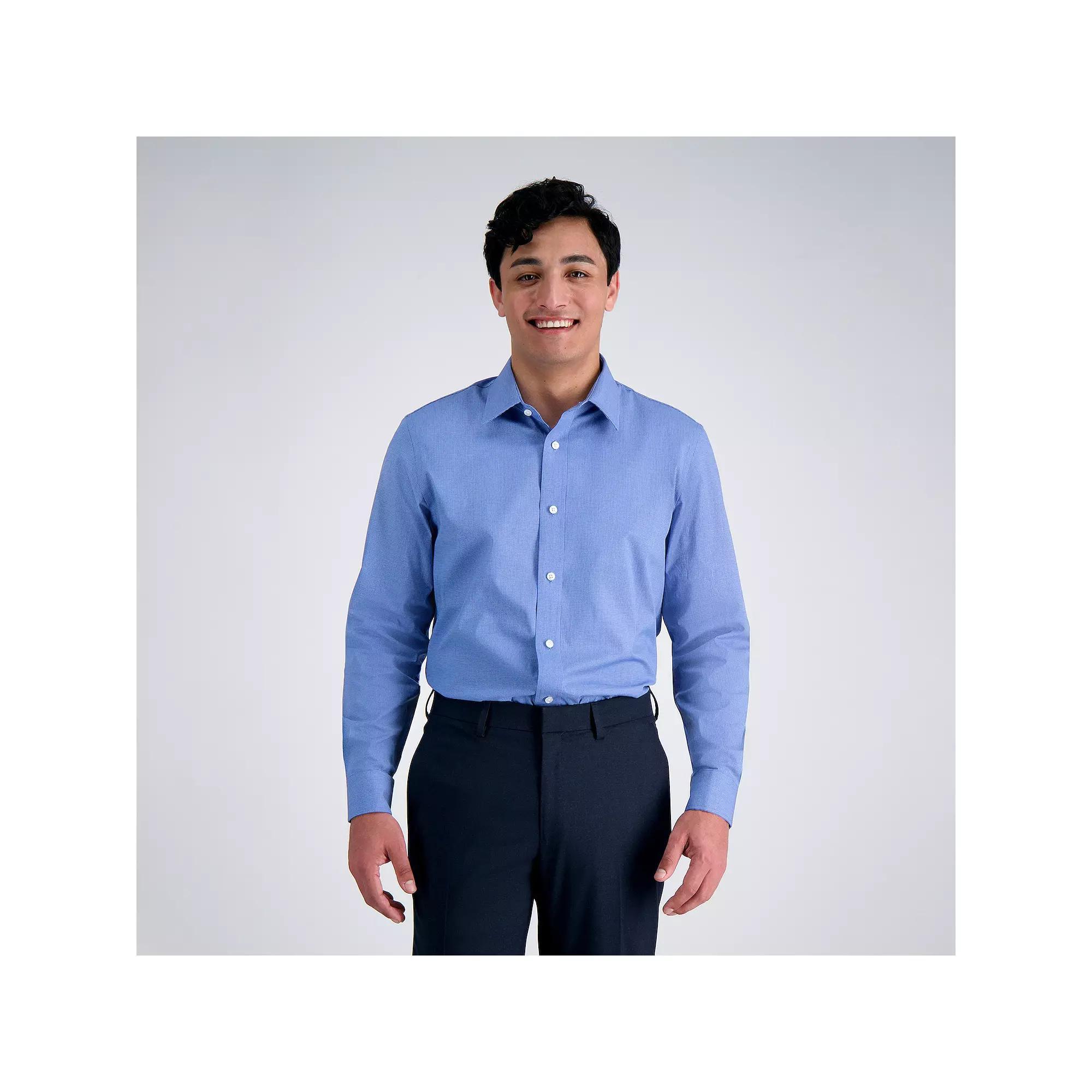 Men's Haggar® Premium Comfort Slim Fit Wrinkle Resistant Dress Shirt, Size: 15.5-32/33, Mini Blue Dobby Product Image