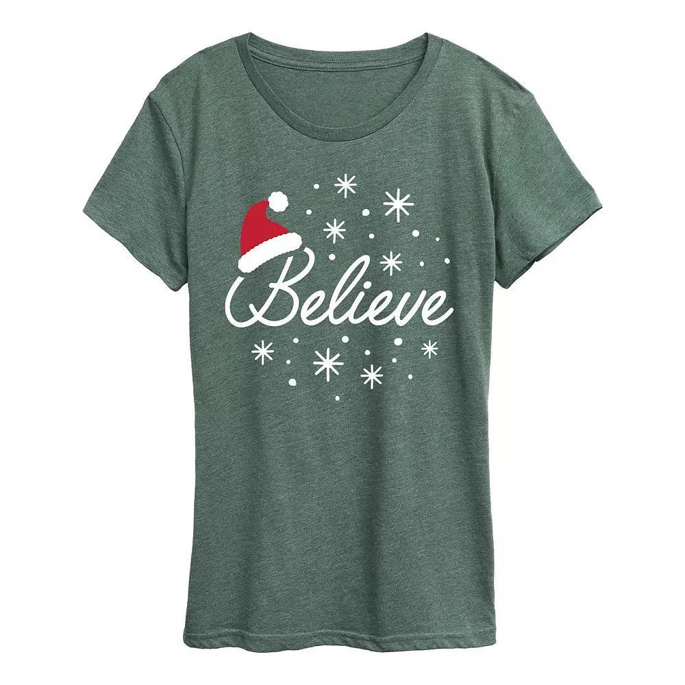 Women's Believe With Santa Hat Graphic Tee, Girl's, Size: Small, Green Product Image