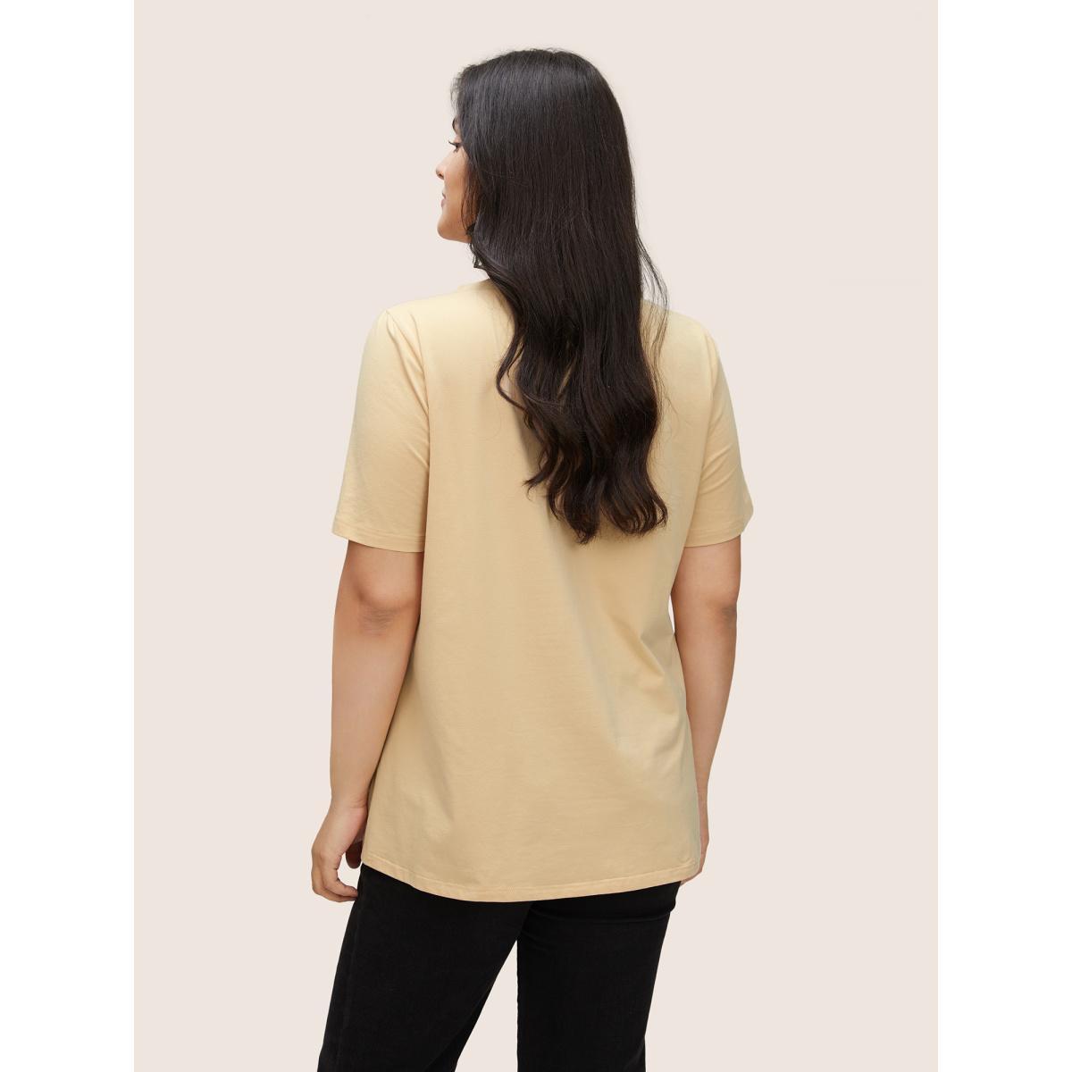 Plus Size BLOOMCHIC Basic Solid Crew Neck T-shirt Apricot Women Casual Non Positive slogan Everyday T-shirts BloomChic 26/4X Product Image