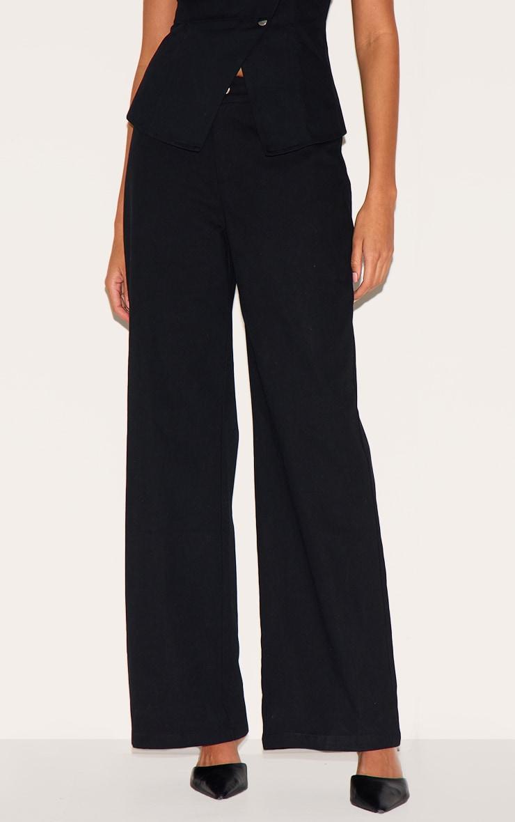 Black Twill Popper Detail Wide Leg Pants Product Image