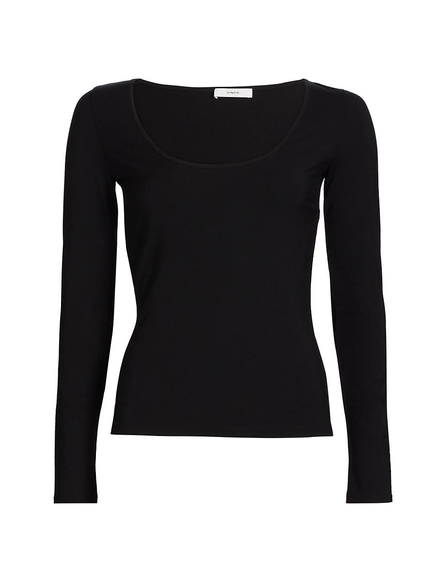Womens Long-Sleeve Scoop Neck T-Shirt, Black, Size L Vince Product Image
