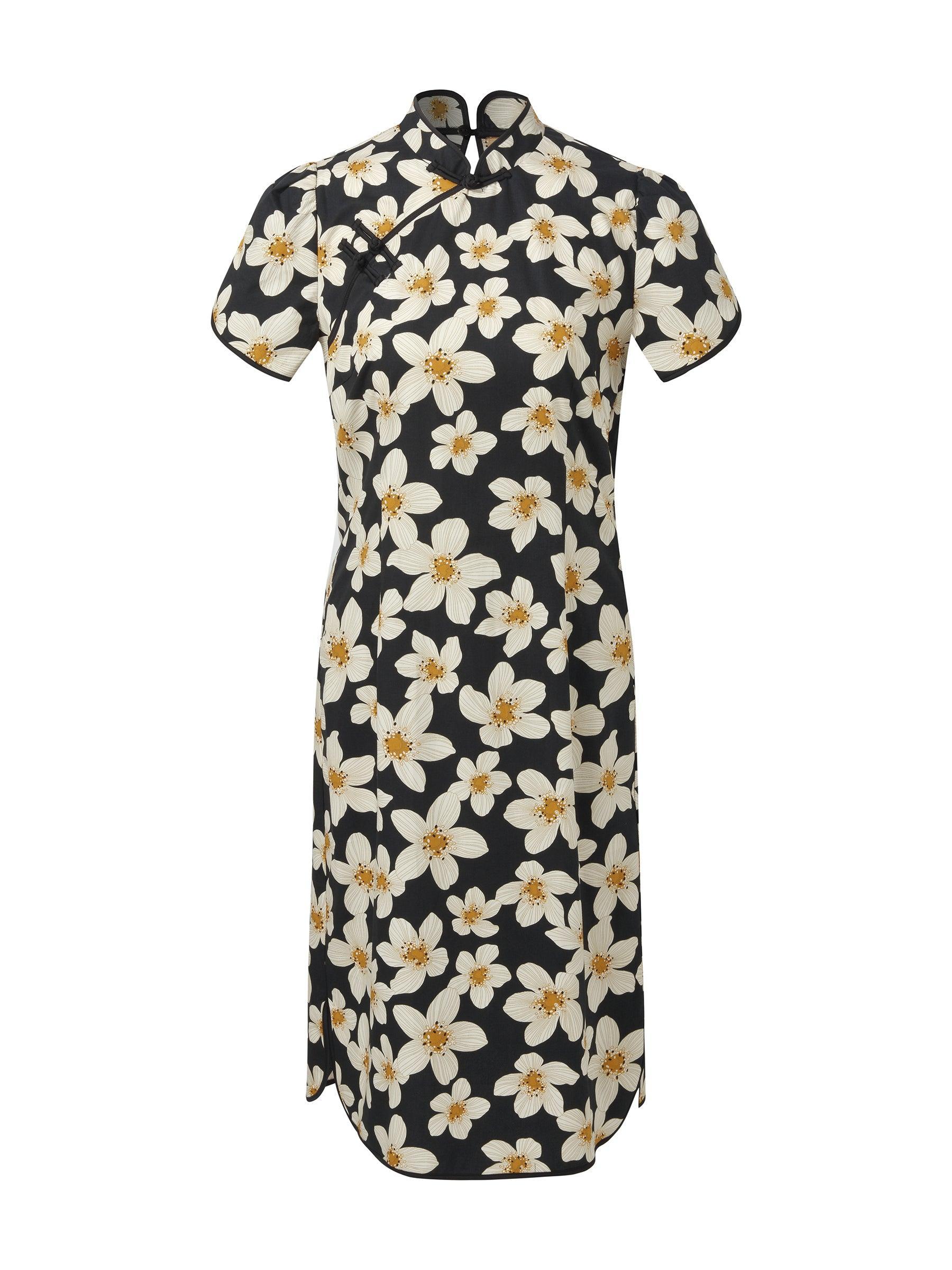 Cotton Floral Print Women Qipao Mini Dress Product Image