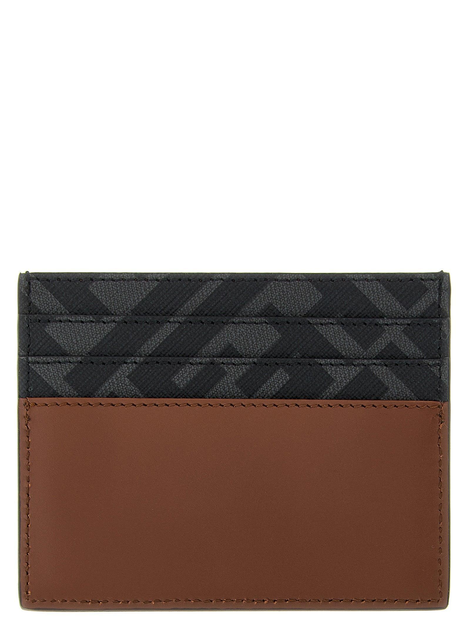 FENDI Leather And Ff Canvas Squared Card Holder In Brown Product Image