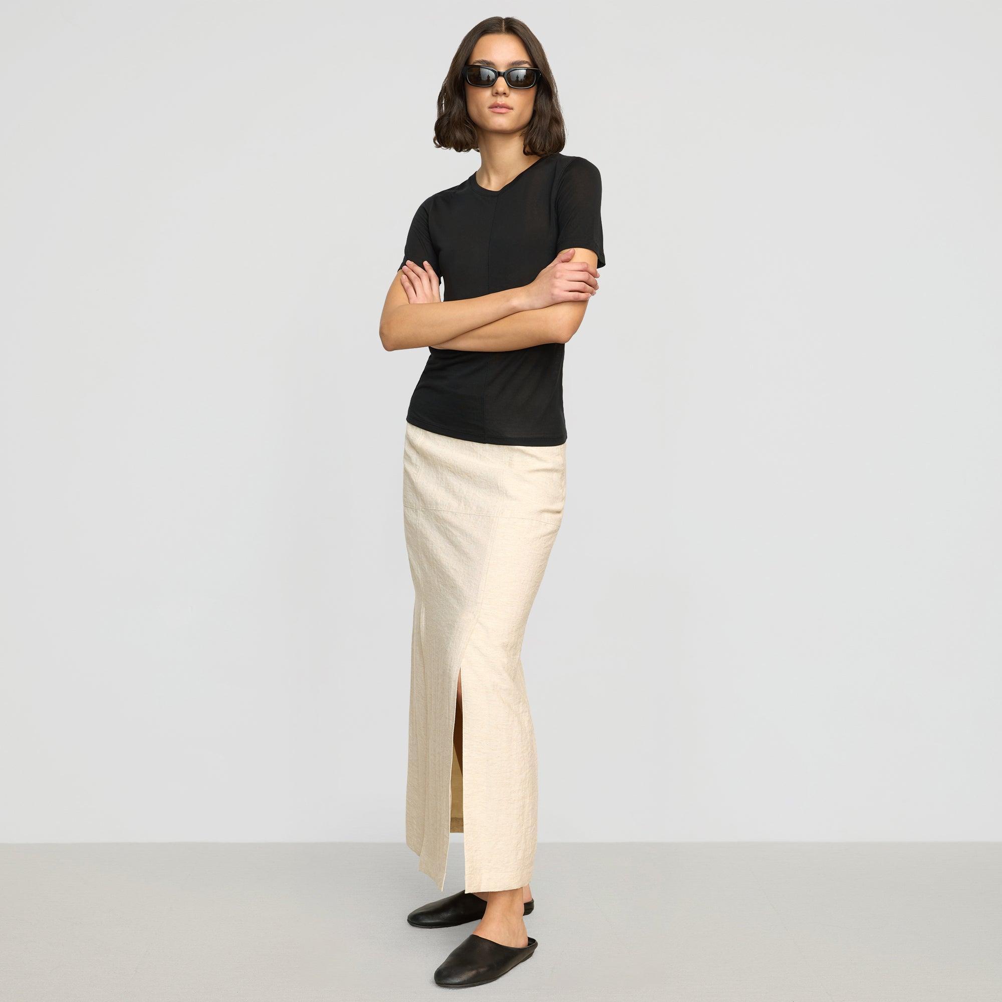 Ranni Front-Vent Linen-Blend Skirt Product Image