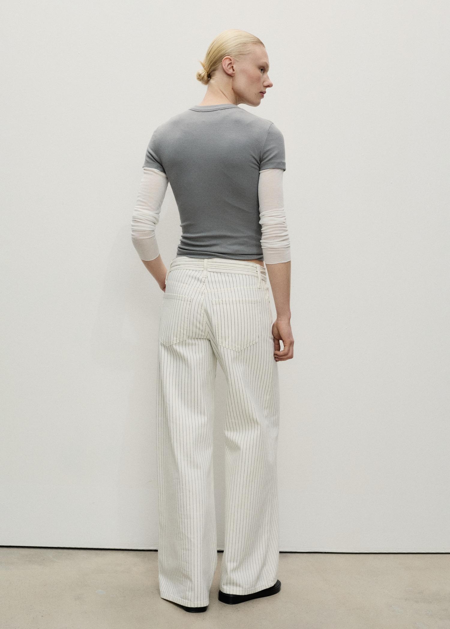 Wide-leg jeans with stripes and belt - Women | MANGO USA Product Image