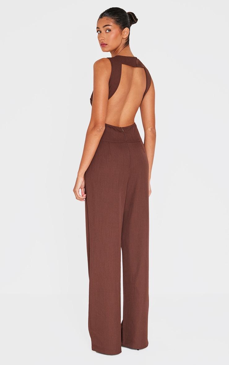 Dark Chocolate Structured Woven Vest Detail Straight Leg Jumpsuit Product Image