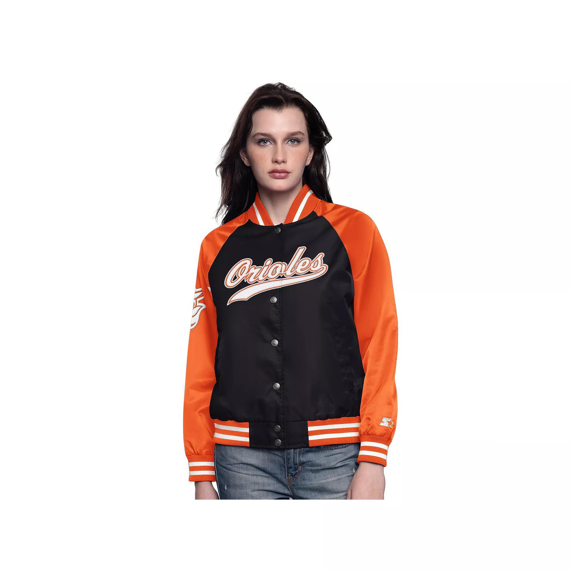 Women's Starter Black/Orange Baltimore Orioles Home Run Full-Snap Varsity Jacket, Size: Large Product Image