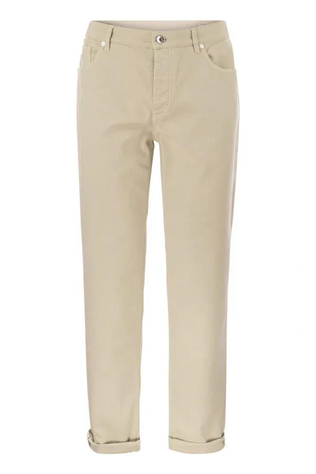 BRUNELLO CUCINELLI Five-pocket Traditional Fit Trousers In Light Comfort-dyed Denim In Beige Product Image