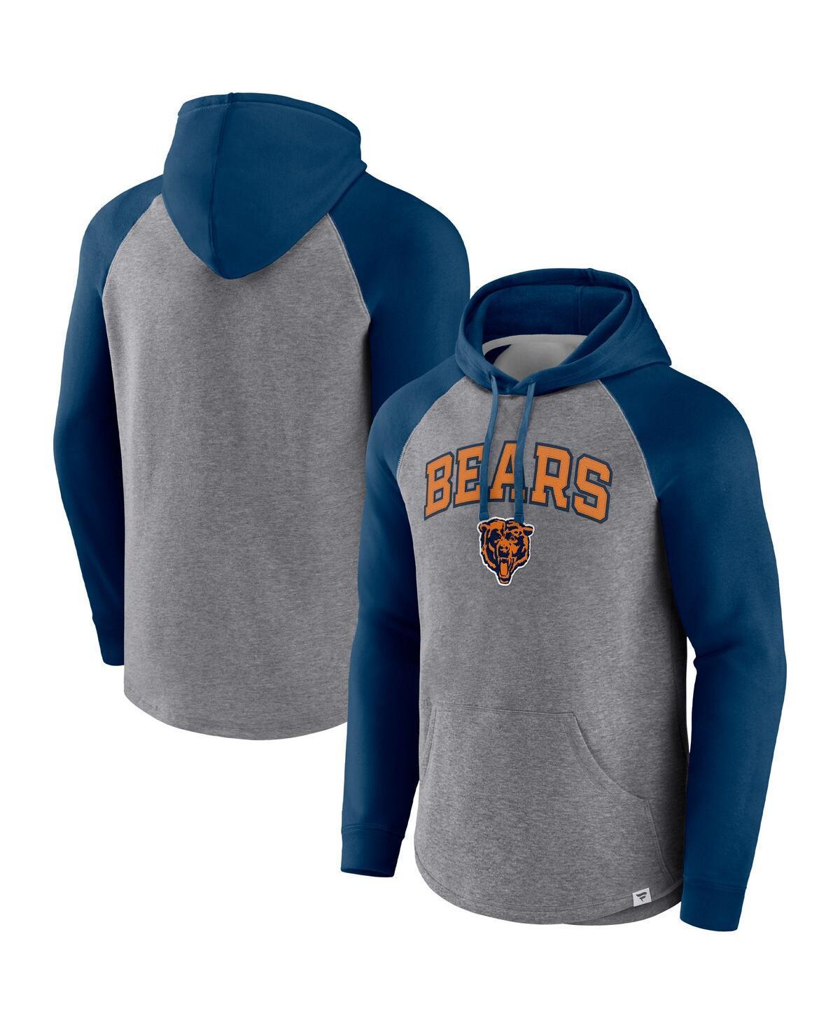 Men's Fanatics Branded Heathered Gray/Navy Chicago Bears By Design Raglan Pullover Hoodie, Size: Medium, Grey Product Image