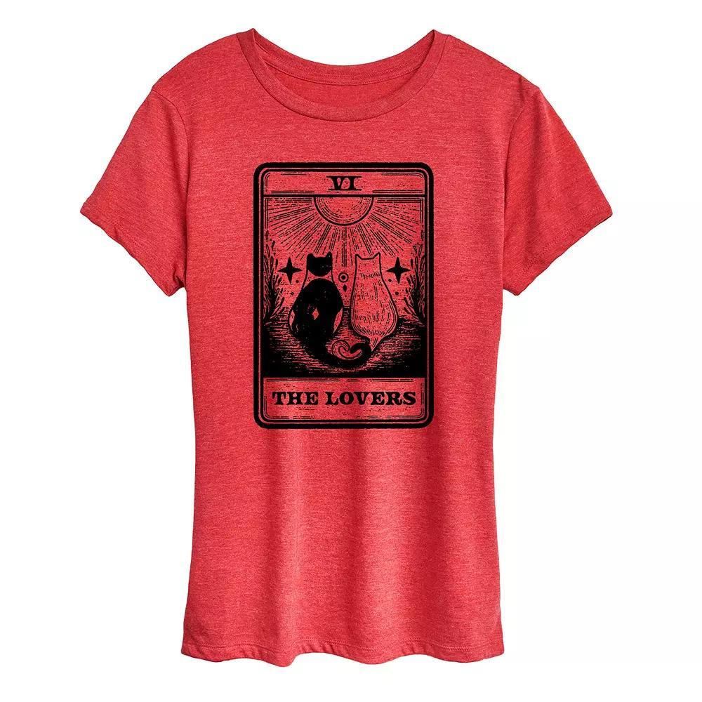 Womens The Lovers Tarot with Cats Graphic Tee Grey Red Product Image