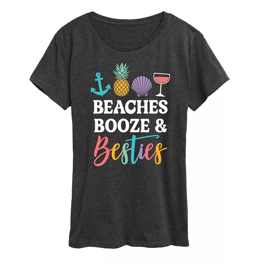 Womens Beaches Booze And Besties Graphic Tee Heather Grey Product Image