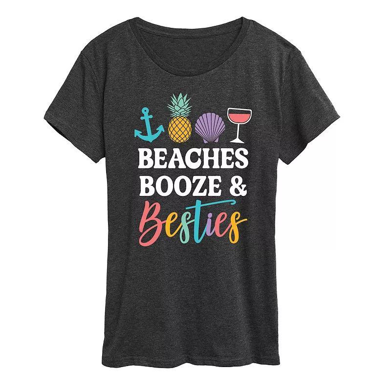 Womens Beaches Booze And Besties Graphic Tee Heather Grey Product Image