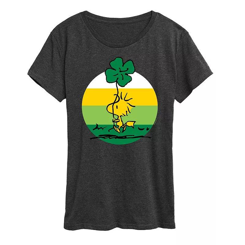 Womens Peanuts Woodstock Shamrock Graphic Tee Grey Gray Product Image