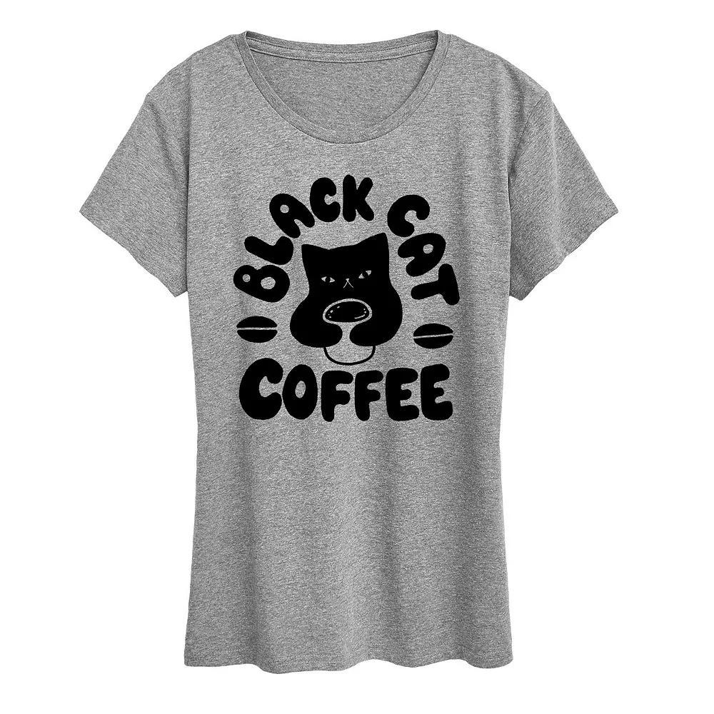 Womens Black Cat Coffee Graphic Tee, Girls Product Image