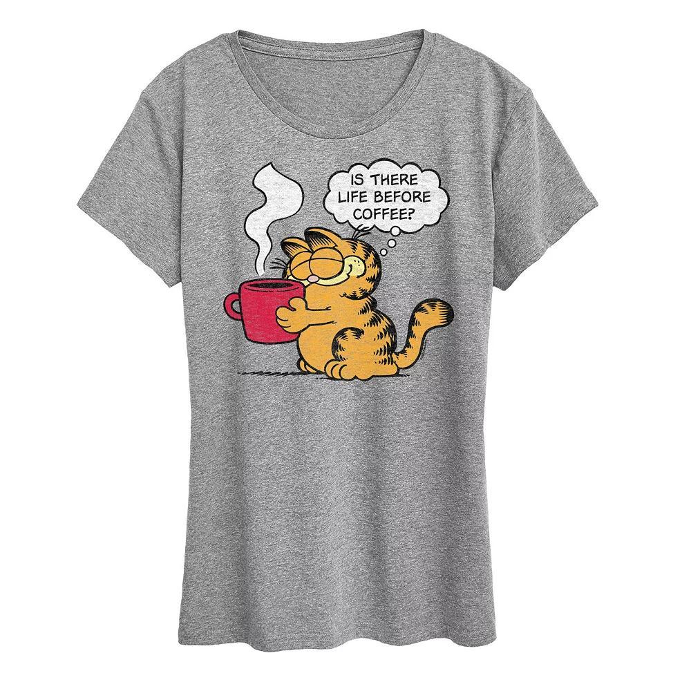 Women's Garfield Life Before Coffee Graphic Tee, Girl's, Size: Medium, Grey Gray Product Image