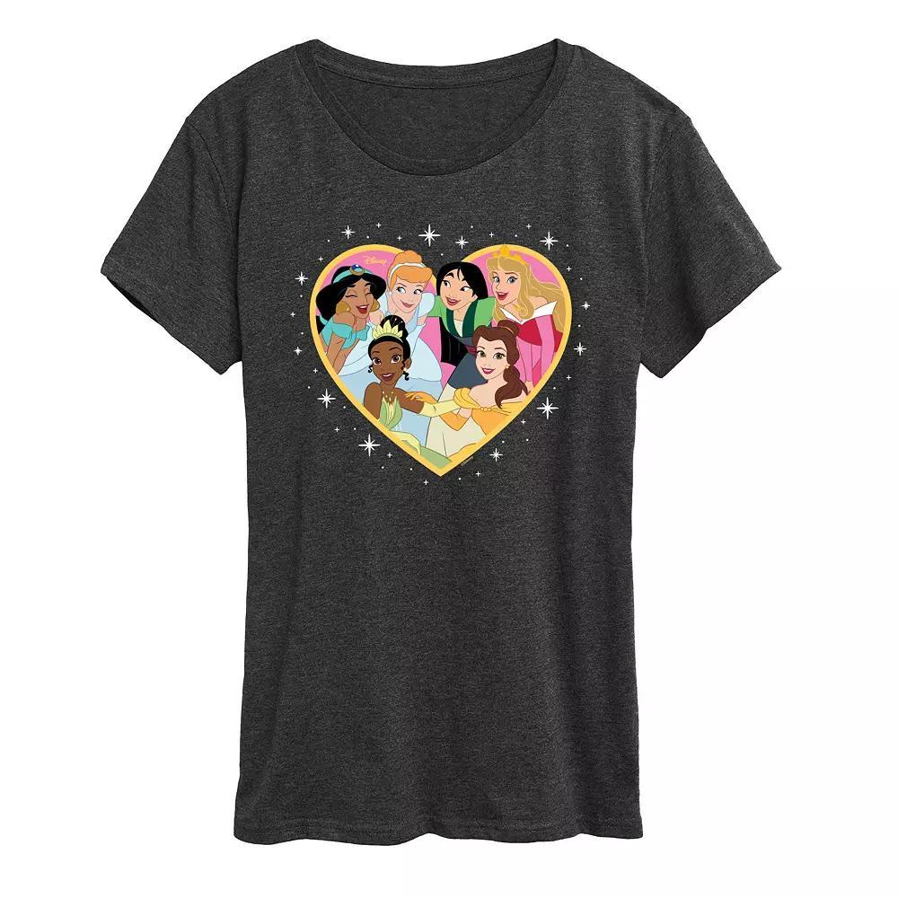 Disney Princess Women's Group Heart Graphic Tee, Size: Medium, Heather Grey Product Image