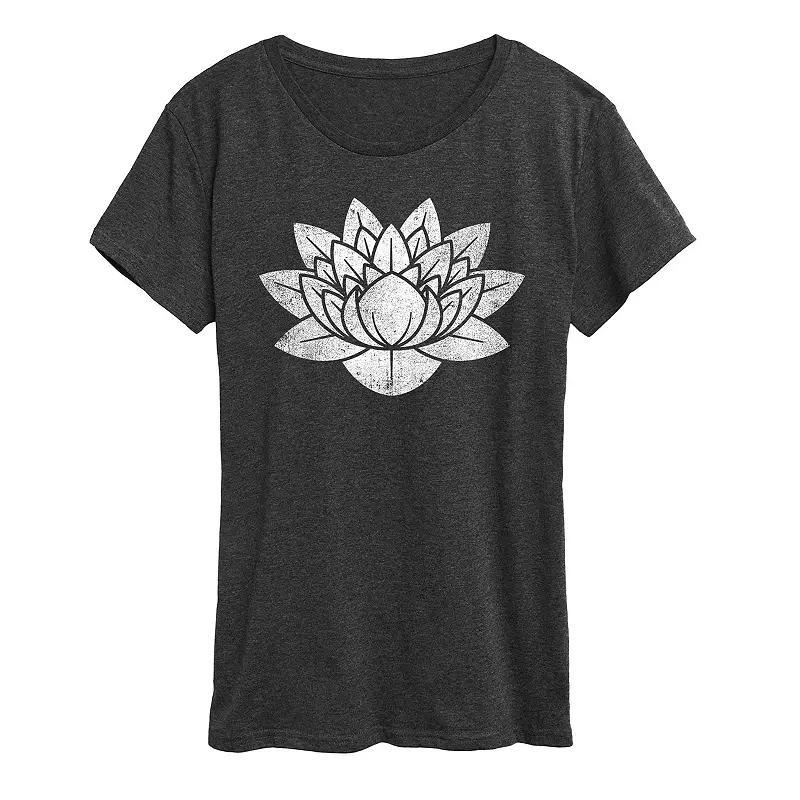 Womens Lotus Flower Distressed Graphic Tee Heather Grey Product Image