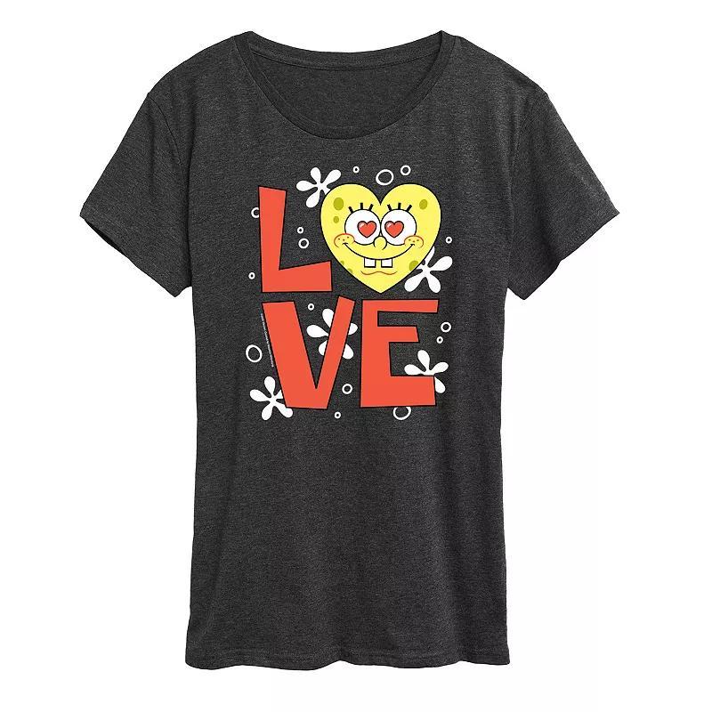 Womens Spongebob Squarepants Love Heart Graphic Tee Heather Grey Product Image