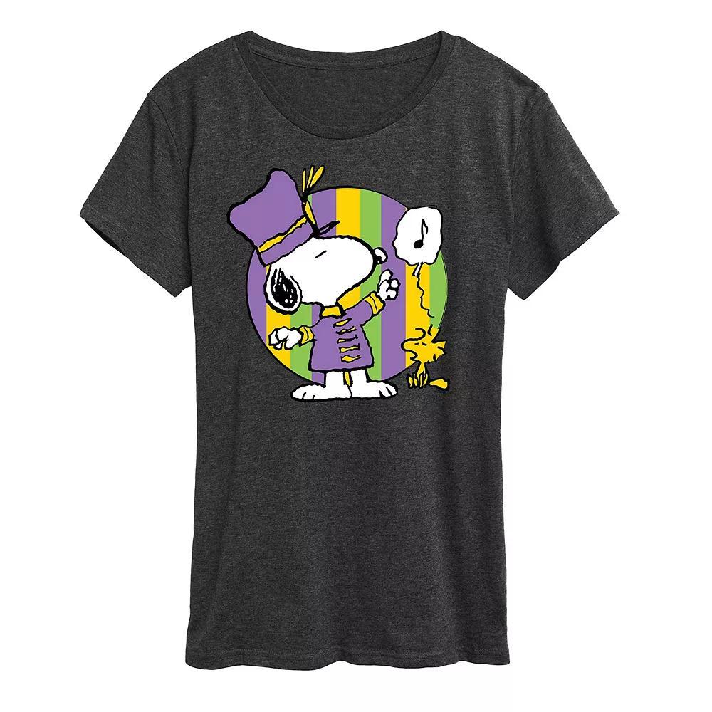 Womens Peanuts Snoopy Mardi Gras Marching Band Graphic Tee Heather Grey Product Image