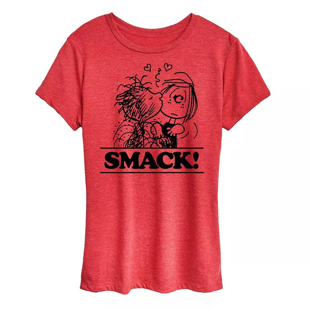 Womens Peanuts Smack Graphic Tee Grey Red Product Image
