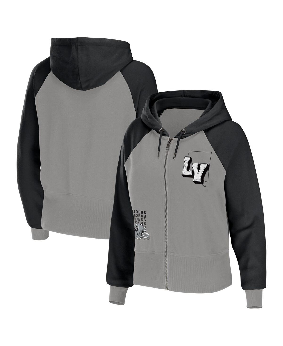 Women's WEAR by Erin Andrews Gray Las Vegas Raiders Colorblock Full-Zip Hoodie, Size: Small, Lvr Grey Product Image