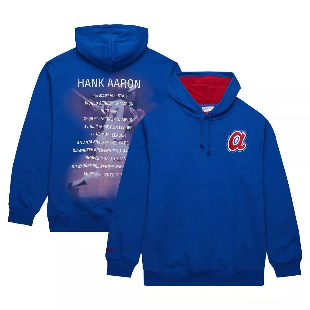 Men's Mitchell & Ness Hank Aaron Royal Atlanta Braves Vintage Logo Name & Number Pullover Hoodie, Size: 2XL, Blue Product Image
