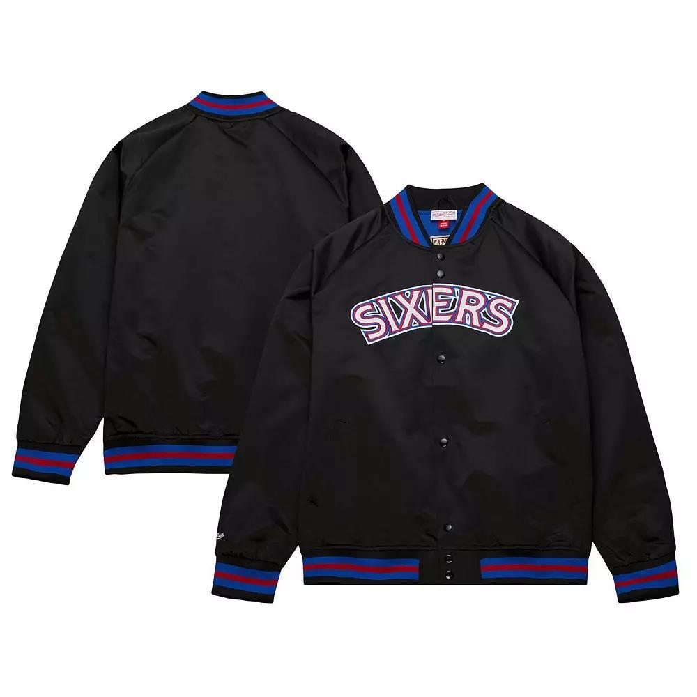 Men's Mitchell & Ness Black Philadelphia 76ers Hardwood Classics  Throwback Wordmark Raglan Full-Snap Jacket, Size: XL, 76r Black Product Image
