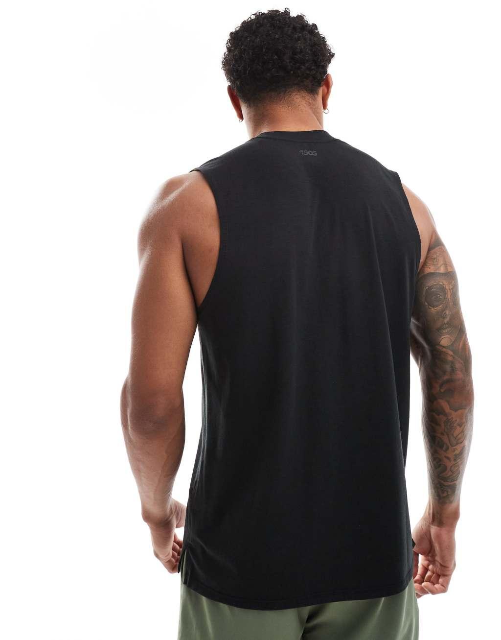 4505 Icon performance jersey quick dry dropped armhole training tank top in black  Product Image